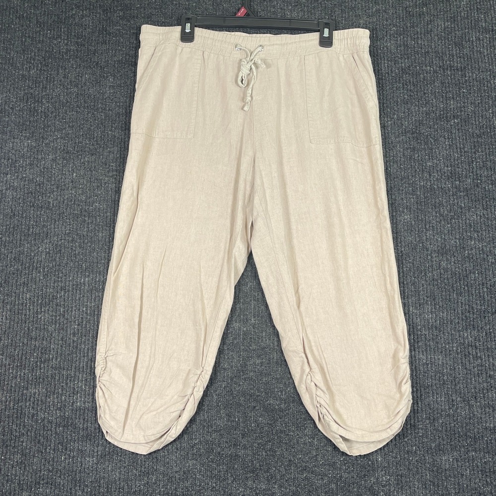 Jules & Leopold Casual Beige Linen Blend Ruched Crop Pants XL CHU23474